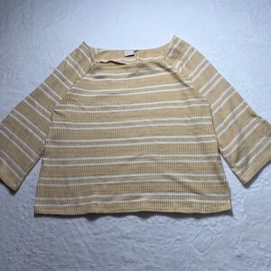 Anthropologie Postcard Sz XL Yellow White Striped Boat Neck Bell Sleeve Top